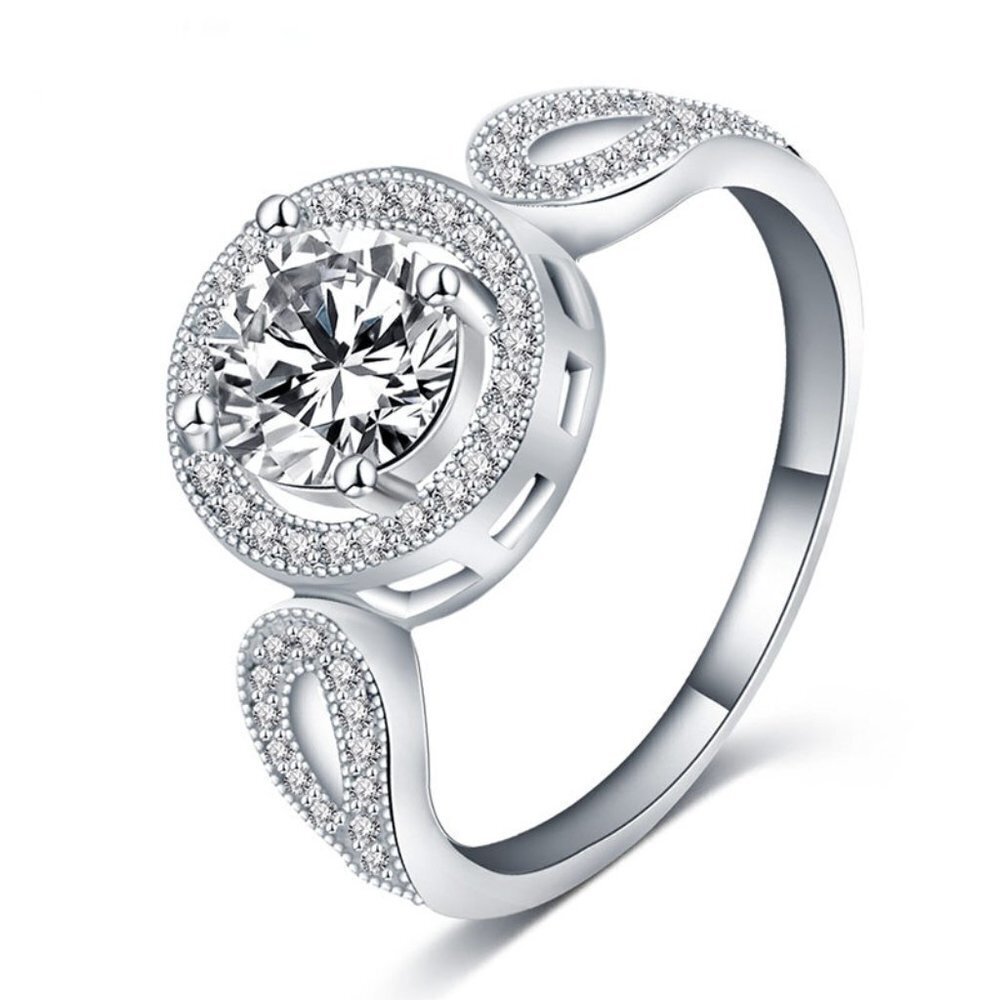 💞Stylish Saudi Arabia White Gold Round Cut Ring for Women, MARR9360
